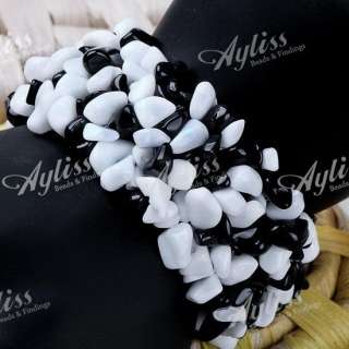 White & Black Chip Glass Bead Elastic Jewelry Bracelet  