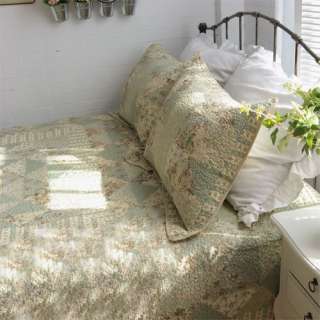 Shabby and Vintage Green Patchwork 3pc Queen Quilt set  