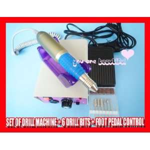  Electric Nail Art Drill+6 Bits+foot Pedal Control Beauty