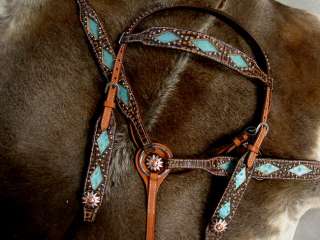 BROWN HORSE BRIDLE BREAST COLLAR WESTERN LEATHER HEADSTALL TURQUOISE 