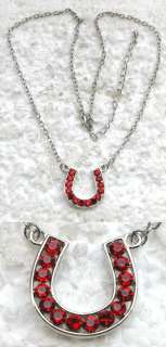 RED LUCKY HORSESHOE PENDANT NECKLACE C505  