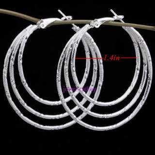 hot large round silver plated triple hoop/loop earrings  