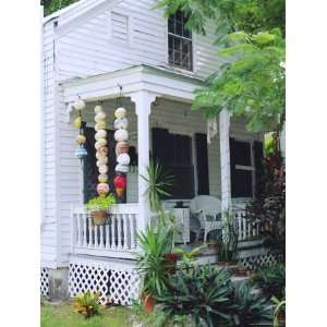 Fishing Floats Hanging in Porch of Old House in Key West, Florida, USA 
