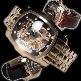 Invicta Mens Lupah Skeleton Mechanical Rose Bracelet Watch w/ 2 