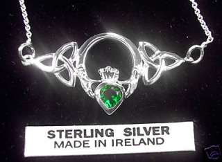   Emerald Claddagh Celtic Pendant Necklace Irish ring heart 925  