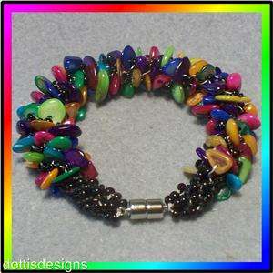 RUSSIAN SPIRAL MULTI COLOR MOTHER OF PEARL WOVEN BEADED BRACELET