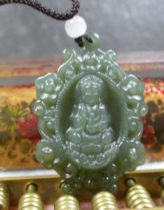 100% Natural Hetian Nephrite Jade pendant Guanyin Kwan yin Lotus 