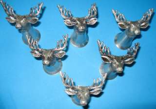 JAGERMEISTER SHOT GLASSES. SET OF SIX STAINLESS W/PEWTER DEER STAG 