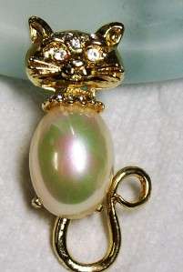 Vintage Rhinestone Jelly Belly Lucite KITTY CAT Brooch  