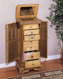 Masterpiece Antique Parchment Hand Painted Jewelry Armoire