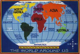 Educational World Map Globe Learning Kid Nylon Area Rug  