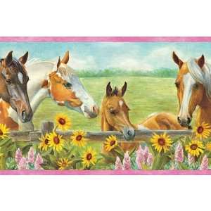  Harmony Horses At Fence Wallpaper Border