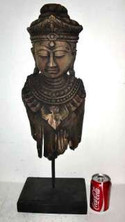 BIG VINTAGE CAMBODIAN KHMER WOOD TEMPLE BUDDHA & STAND  