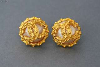 Authentic CHANEL CC Faux Pearl Goldtone Clip on Earrings 94A  