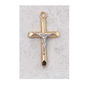   Two Tone Crucifix Cross Medal with 18 Gold Plated Chain Jewelry