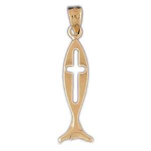    14kt Yellow Gold Christian Fish With Cross Pendant Jewelry