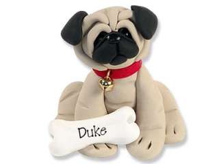 PUG DOG Personalized Christmas Ornament handmade polymer clay by Deb 