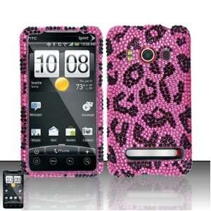  HTC Evo 4G Hot Pink Leopard Full Diamond Bling Hard Case Cover 