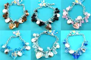 A027x Lot 6pcs Charm Glass Crystal Heart Chain Bracelet  