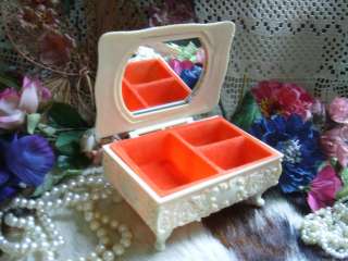   CAMEO Footed TRINKET Jewelry BOX Plastic MIRROR Lid LINED ART  