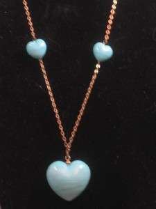 Soft Blue Venetian Glass   Heart Drop Necklace, Lovely  