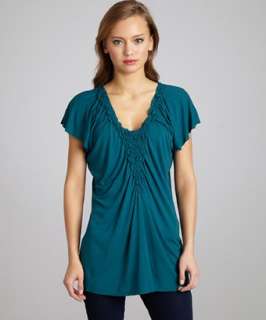 Bailey 44 teal jersey Butterfly flutter sleeve top   up to 