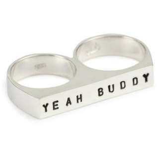 Pure Dead Brilliant Imprint Silver Double Finger YEAH BUDDY Ring 