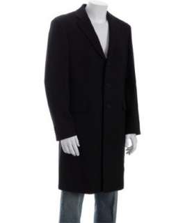 Burberry navy wool twill 3 button overcoat  