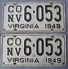1949 Virginia License Plates Matched Pair high quality originals 