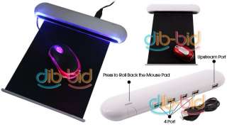 Blue LED Light Mousepad Mouse Pad Mat 4 Ports USB HUB  