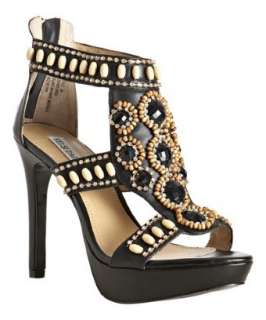Kelsi Dagger black leather jeweled Grace platform sandals  BLUEFLY 