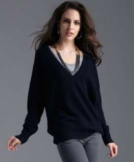 Magaschoni navy cashmere oversize v neck tunic sweater   up to 
