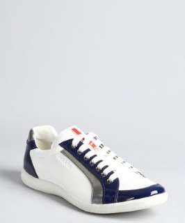 Prada Prada Sport blue and white leather striped sneakers   up 