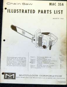 McCulloch MAC 35A Chain Saw Parts List   Parts Manual  