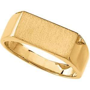  14K Yellow Gold Mens Signet Ring With Brush Finished Top 