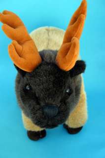 Realistic Caribou or Elk Plush Stuffed Animal Tan Brown Antlers  
