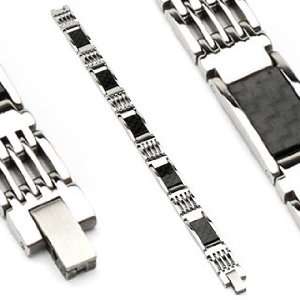  Black Carbon Fiber Style Inlay on Mens Air Link Bracelet Jewelry