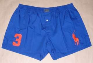 Polo Ralph Lauren Blue Boxer Shorts Boxers w/ 5 Embroidered Polo Pony 