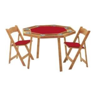 Kestell Pecan Oak Compact Folding Poker Table with Red Fabric  
