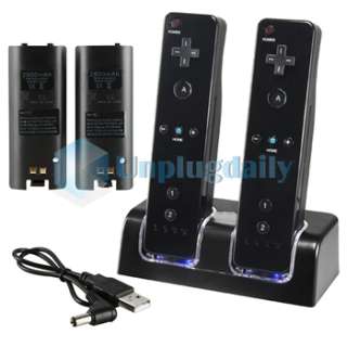 BLACK DUAL CONTROLLER CHARGER CHARGING DOCK+ 2 RECHARGEABLE BATTERY 