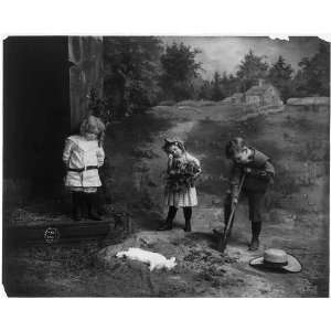  3 children burying dead rabbit,by Fitz W. Guerin