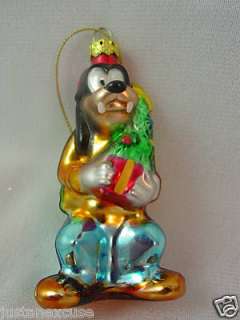 Disney Mickey Minnie Goofy Pluto Donald Blown Glass Christmas Ornament 