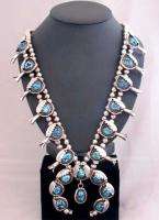 Vintage 1974 Sterling Turquoise Squash Blossom Necklace  