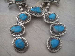   Vintage Sterling Silver & Turquoise Navajo Squash Blossom Necklace