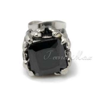   Square Black Silver CZ 316L Stainless Steel MENS Stud Earrings  