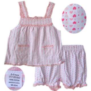 White Pink Heart Sleeveless Top with Shorts 6 24 months  