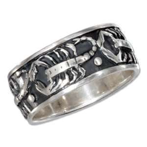    Sterling Silver Mens Antiqued Scorpion Band Ring (size 10) Jewelry