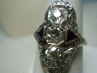 Art Deco 1.16 cwt 18K White Gold Diamond and Blue Stone  