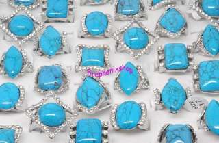 wholesale lots bulk 20 cz blue turquoise silver rings  