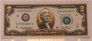 24K Gold $2 Old Dollar Bill Money Currency  